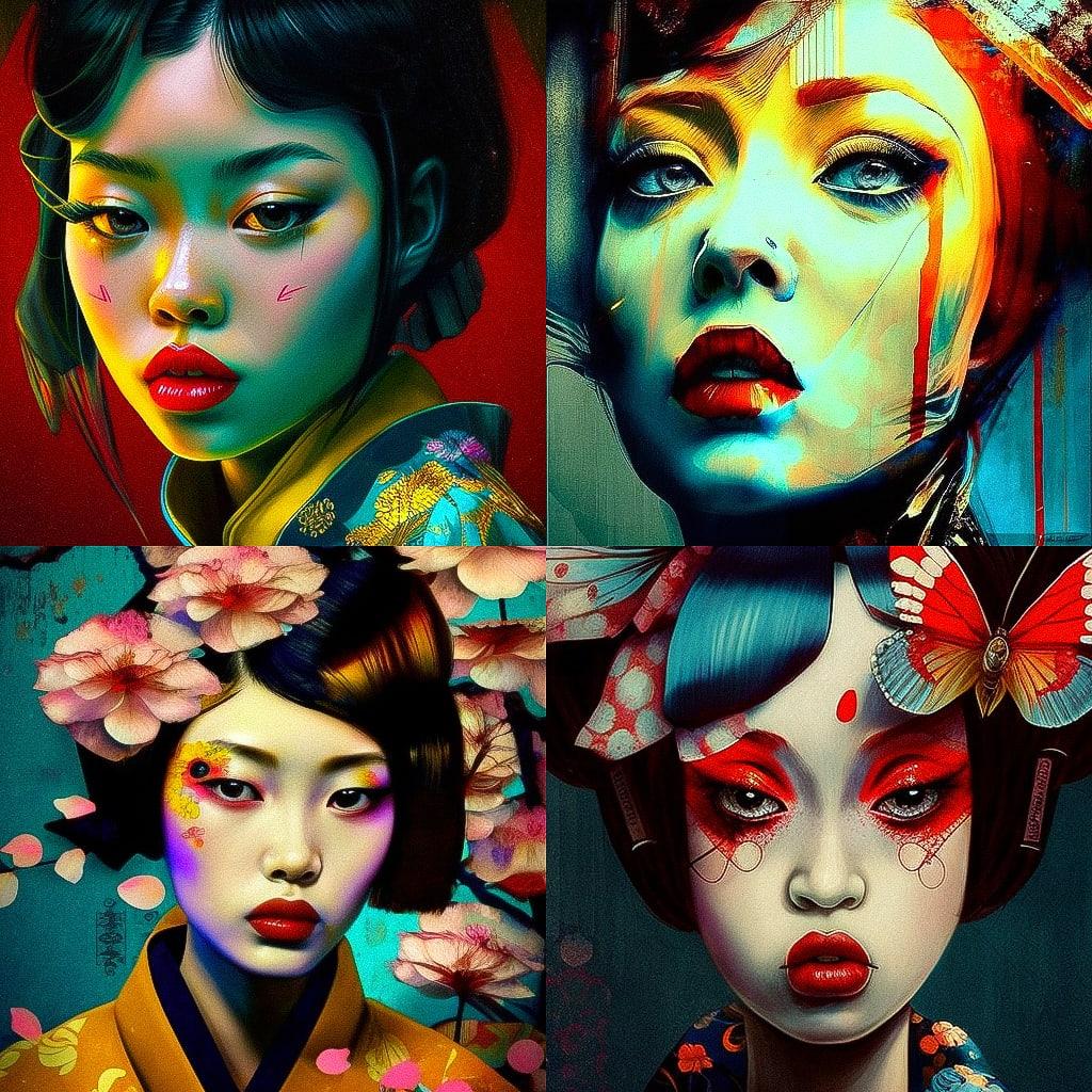 Tadanori Yokoo style, Midjourney V4, render 1 of 4