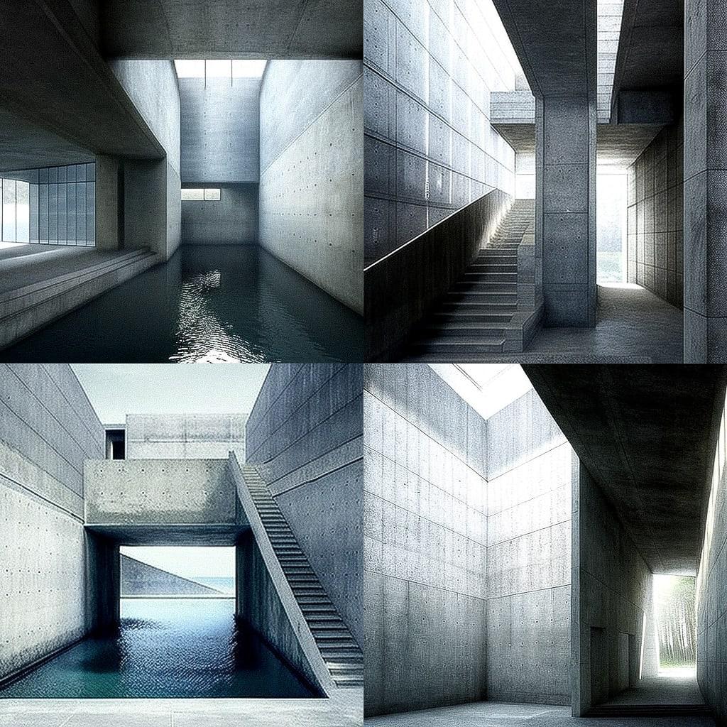 Tadao Ando style, Midjourney V4, render 1 of 4