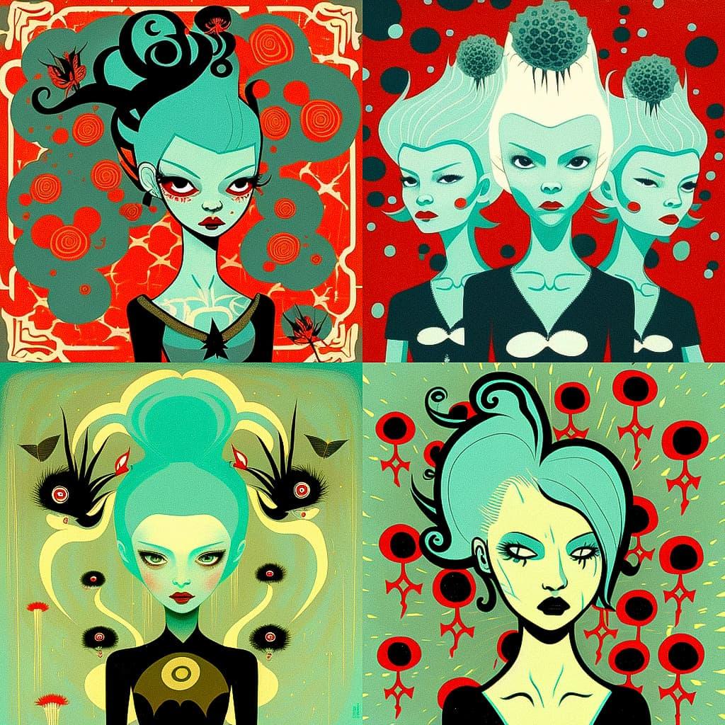 Tara McPherson style, Midjourney V4, render 1 of 4