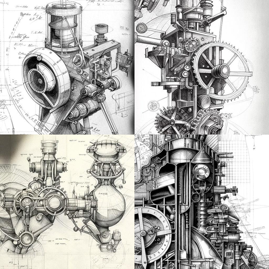 Technical drawing style, Midjourney V4, render 1 of 4