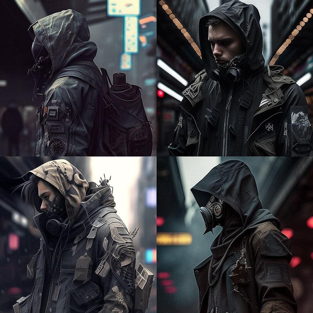 Techwear fashion style, Midjourney V4, render 1 of 4
