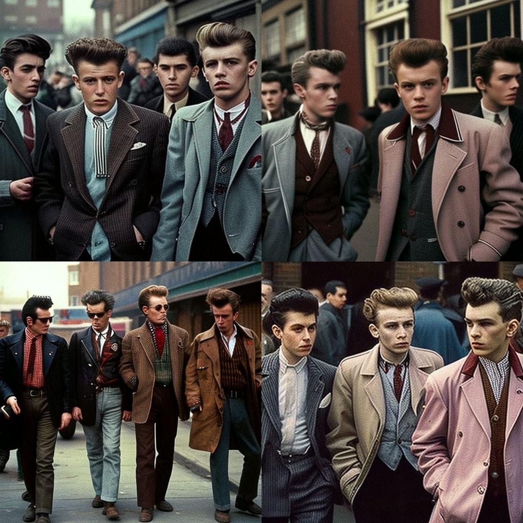 Teddy Boys fashion style, Midjourney V4, render 1 of 4