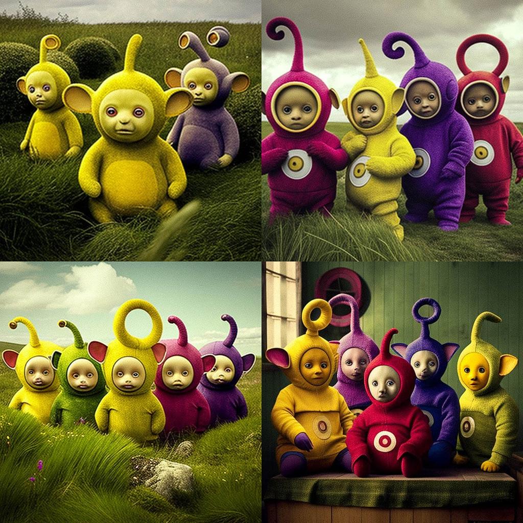Teletubbies style, Midjourney V4, render 1 of 4