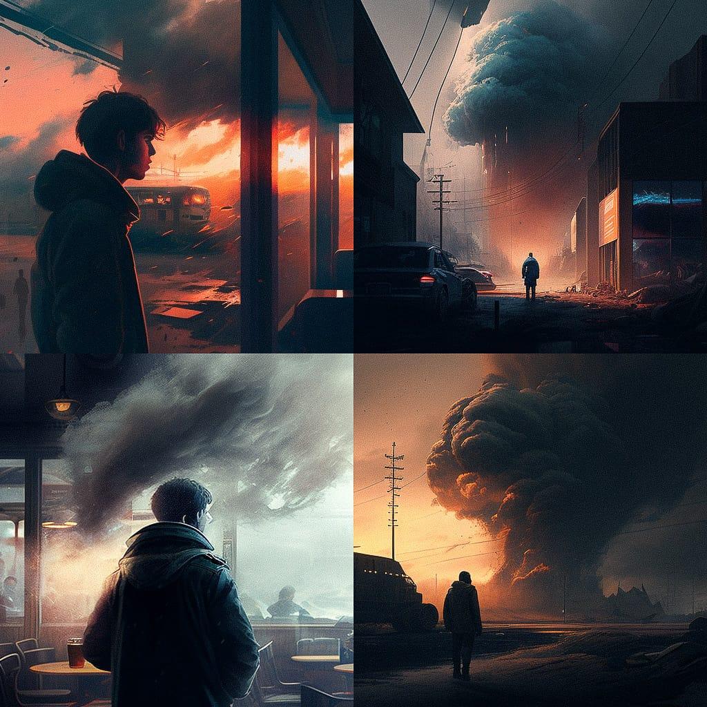 Tense atmosphere style, Midjourney V4, render 1 of 4