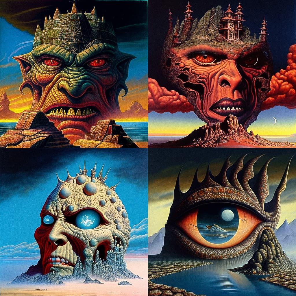 Terry Oakes style, Midjourney V4, render 1 of 4