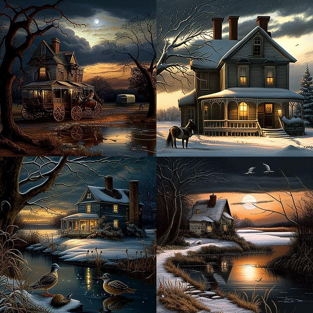 Terry Redlin style, Midjourney V4, render 1 of 4