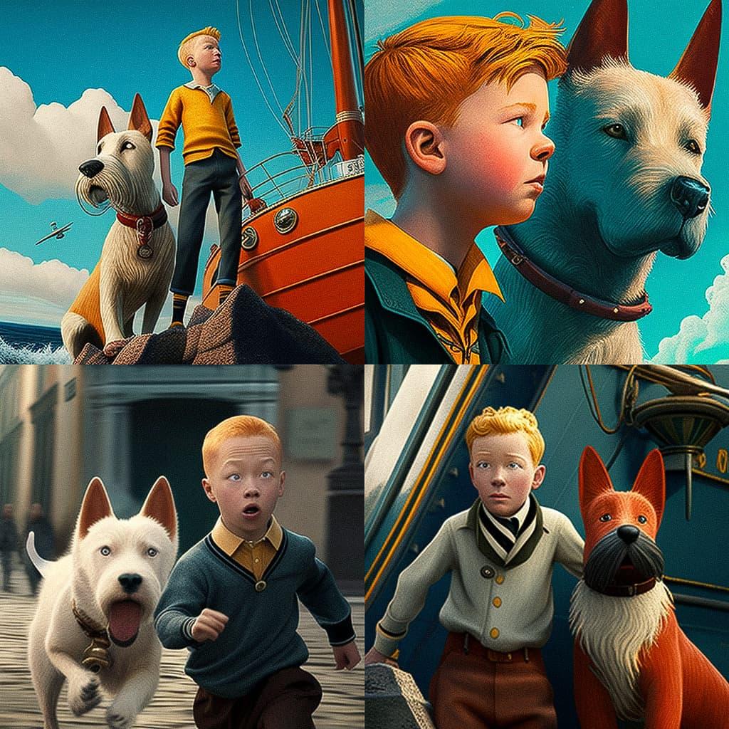 The Adventures of Tintin style, Midjourney V4, render 1 of 4