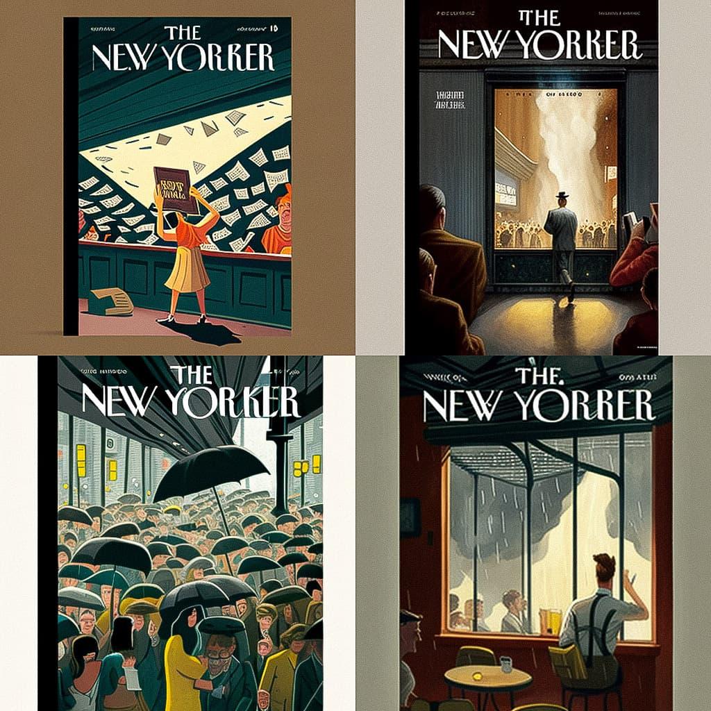 The New Yorker magazine style, Midjourney V4, render 1 of 4