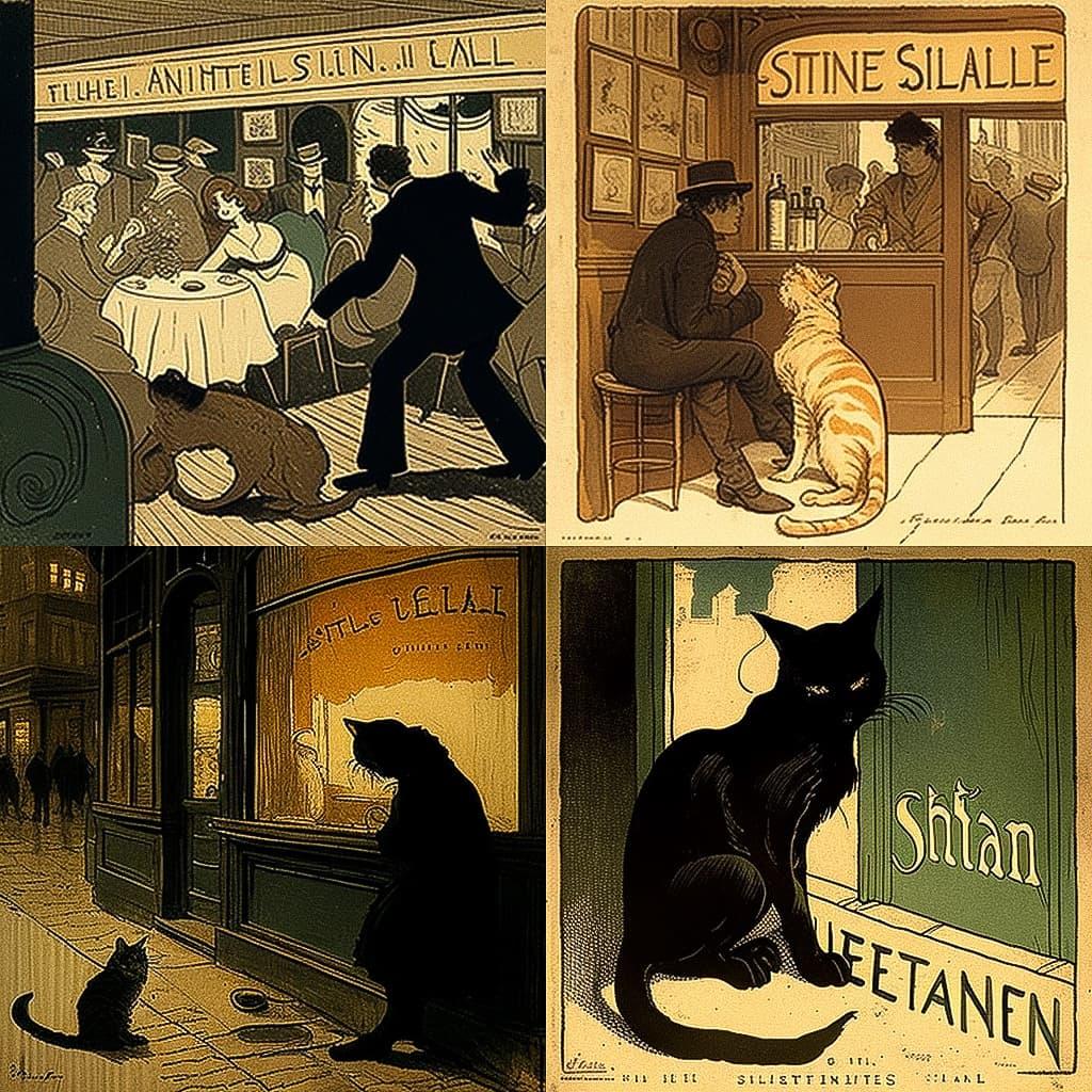 Theophile Steinlen style, Midjourney V4, render 1 of 4