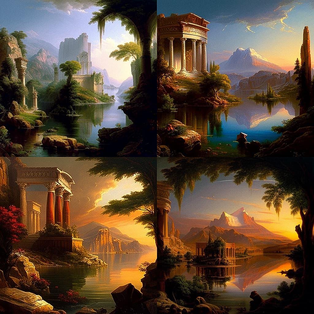 Thomas Cole style, Midjourney V4, render 1 of 4
