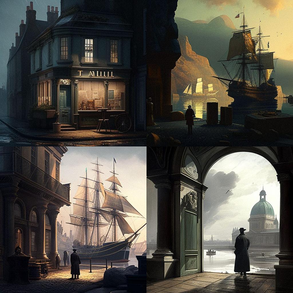 Thomas Daniell style, Midjourney V4, render 1 of 4