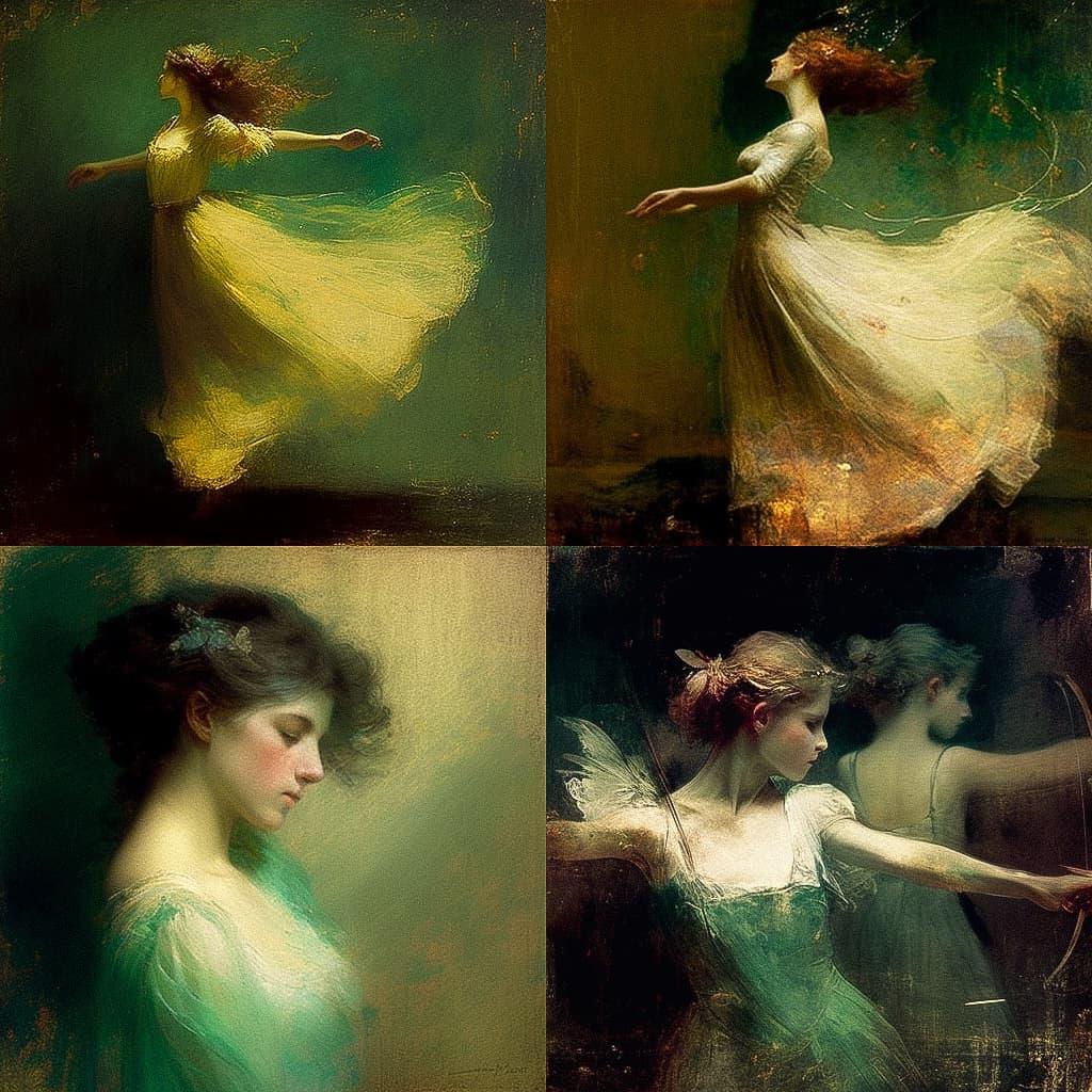 Thomas Dewing style, Midjourney V4, render 1 of 4