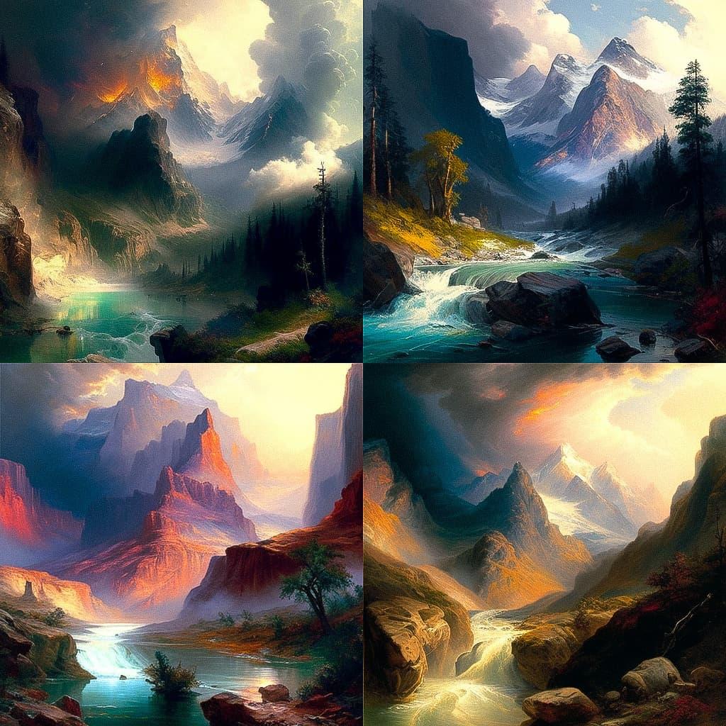 Thomas Moran style, Midjourney V4, render 1 of 4