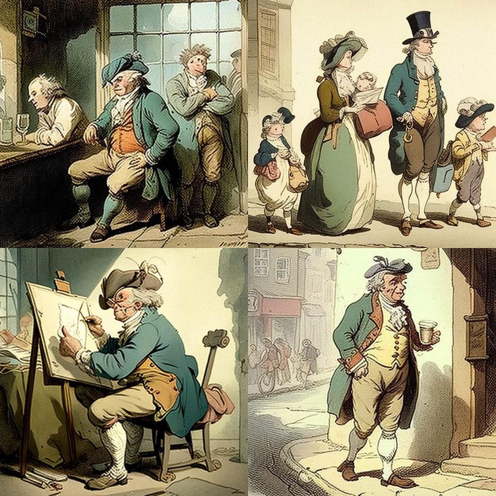 Thomas Rowlandson style, Midjourney V4, render 1 of 4