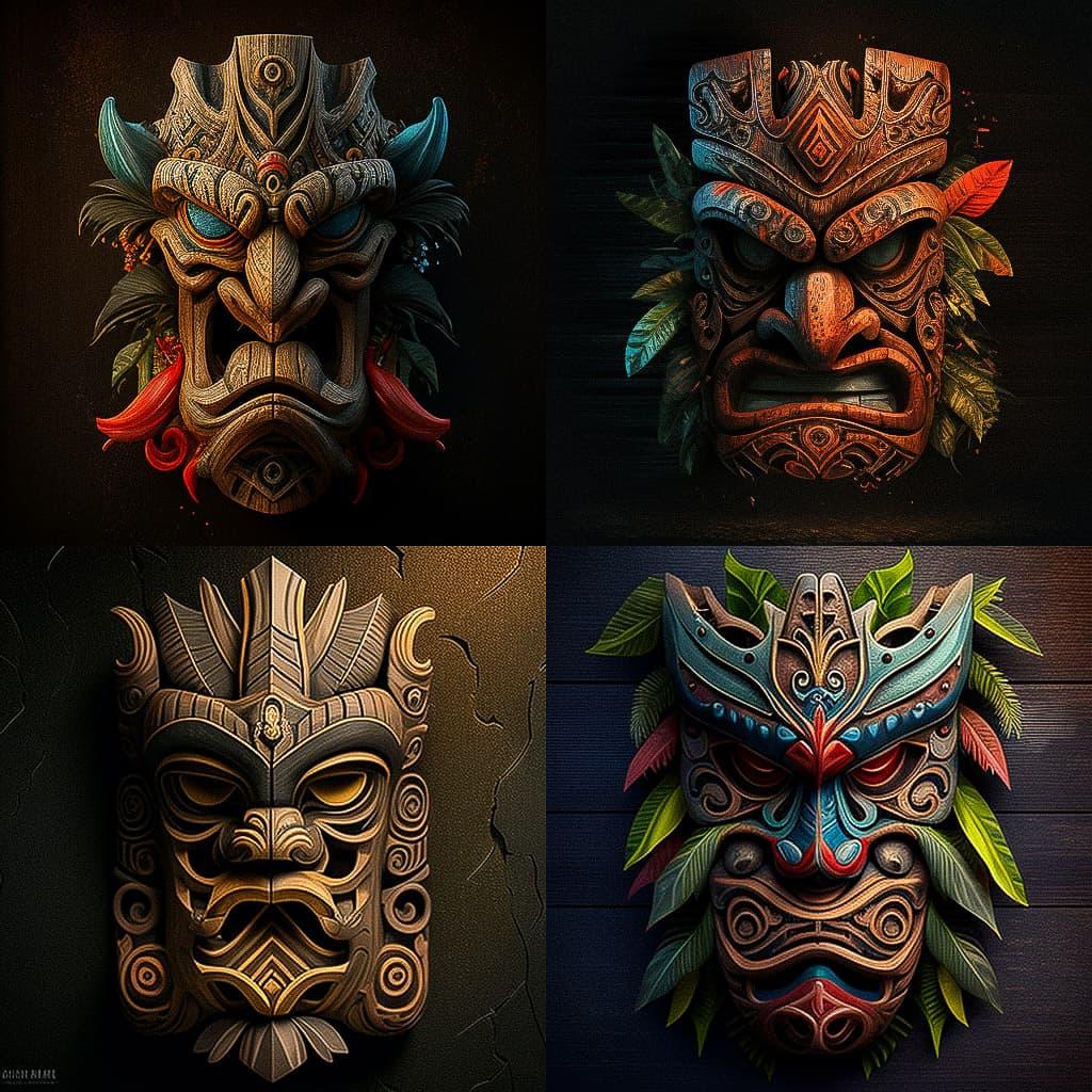 Tiki mask style, Midjourney V4, render 1 of 4