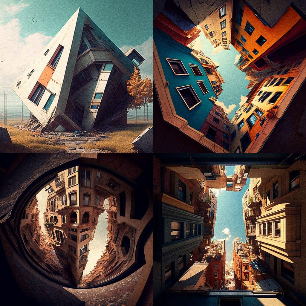 Tilted view style, Midjourney V4, render 1 of 4