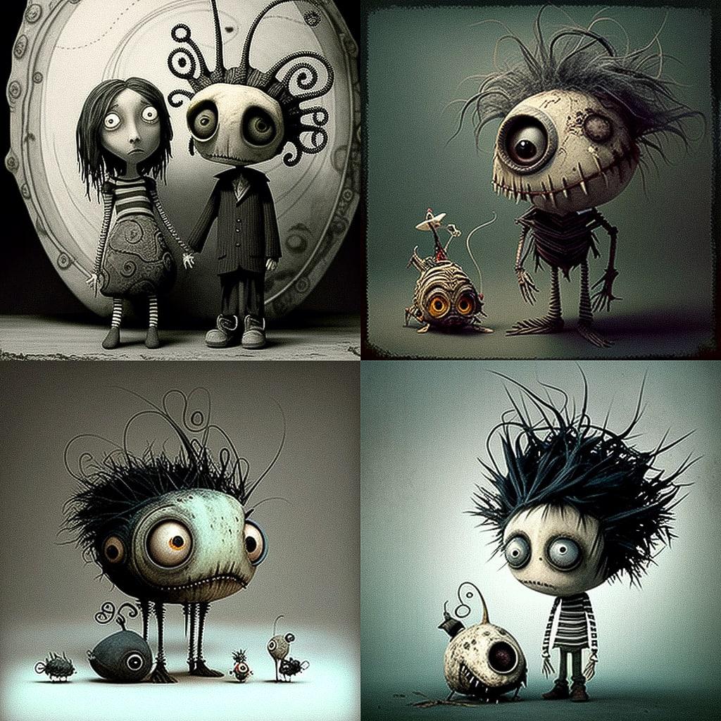 Tim Burton style, Midjourney V4, render 1 of 4