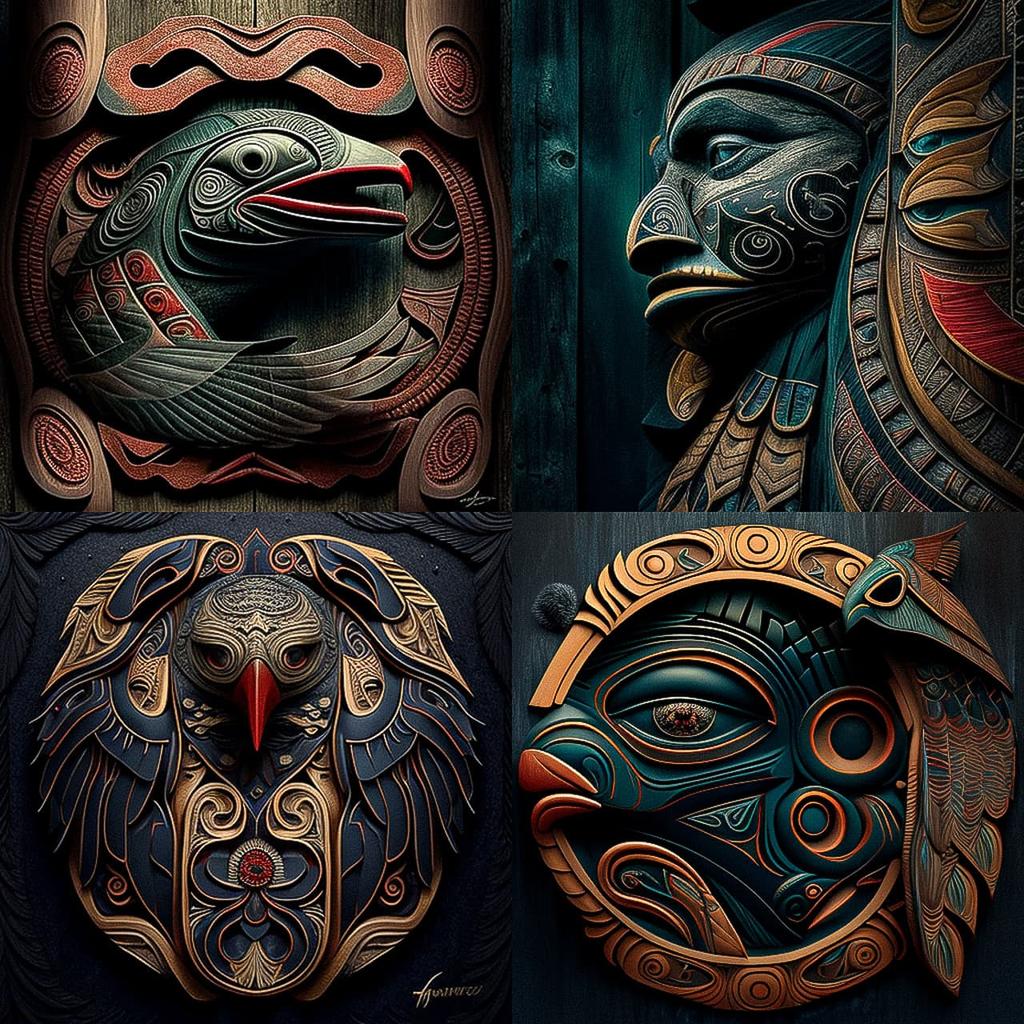 Tlingit art style, Midjourney V4, render 1 of 4
