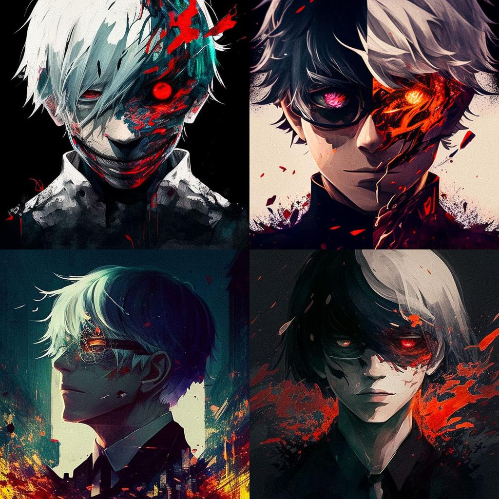 Tokyo Ghoul style, Midjourney V4, render 1 of 4