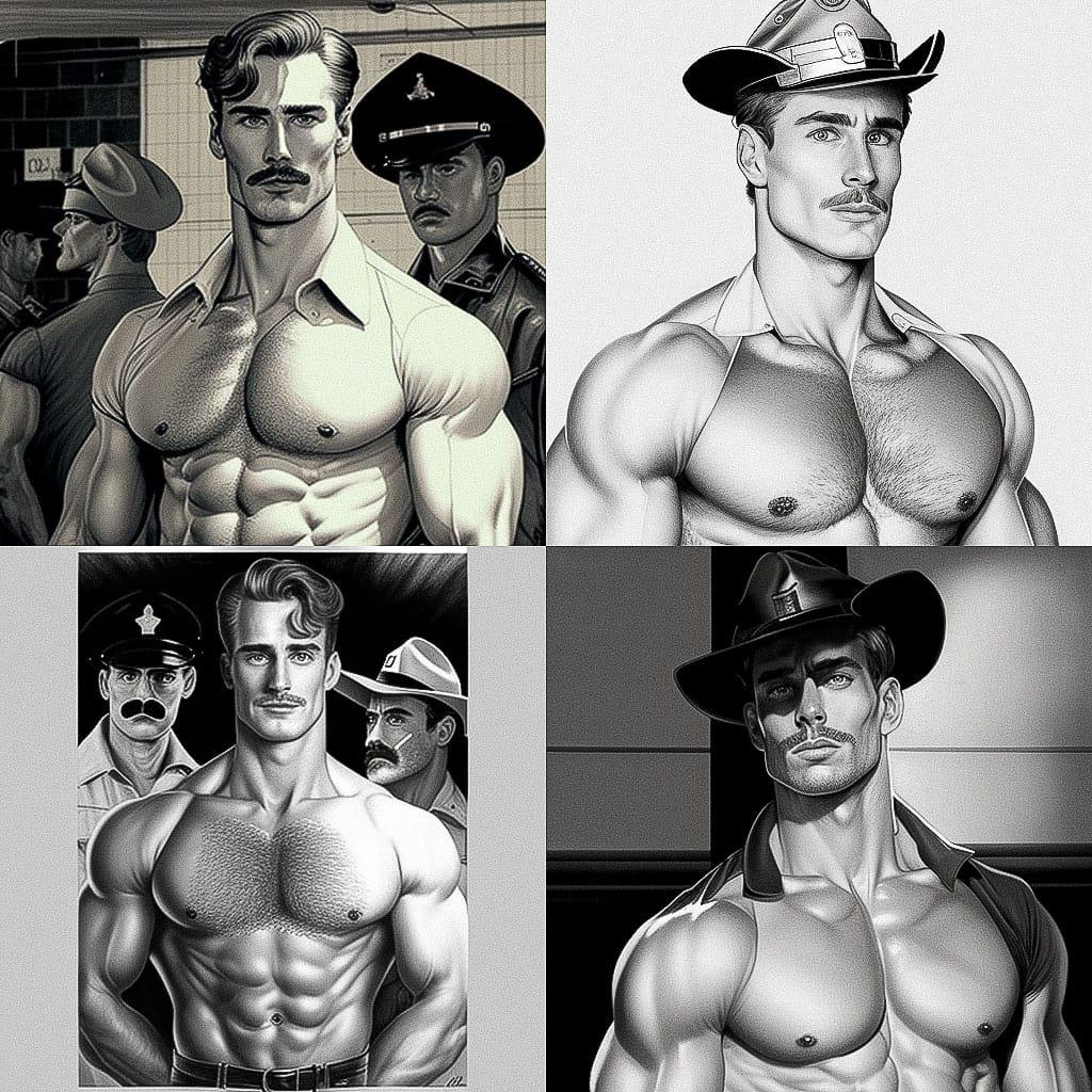 Tom of Finland style, Midjourney V4, render 1 of 4