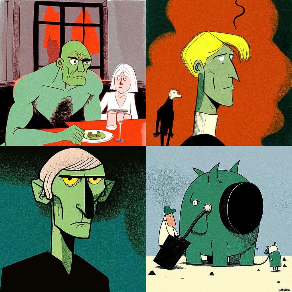 Tomi Ungerer style, Midjourney V4, render 1 of 4