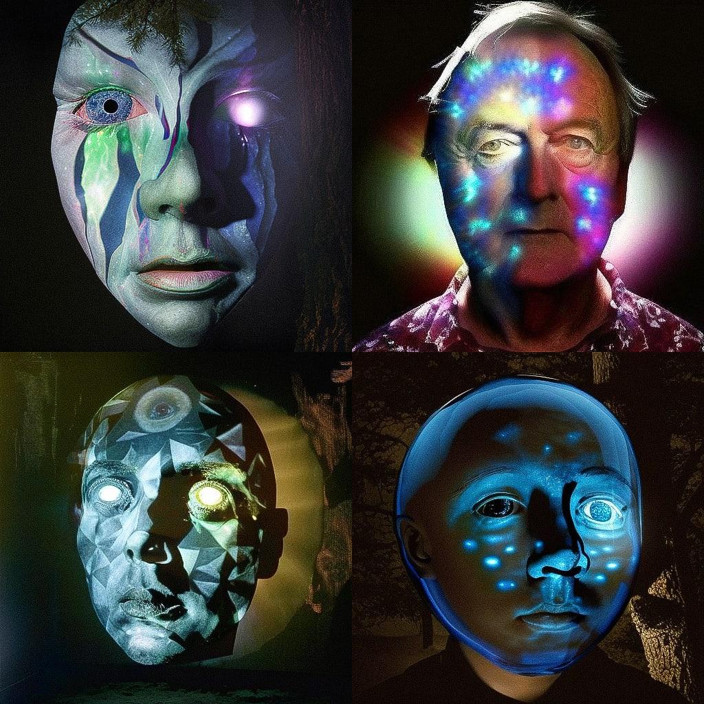 Tony Oursler style, Midjourney V4, render 1 of 4