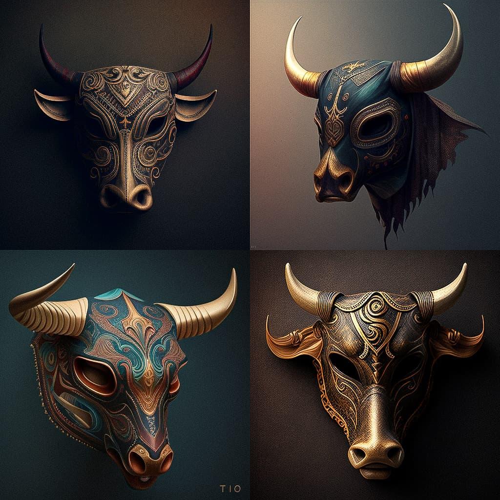 Torito mask style, Midjourney V4, render 1 of 4