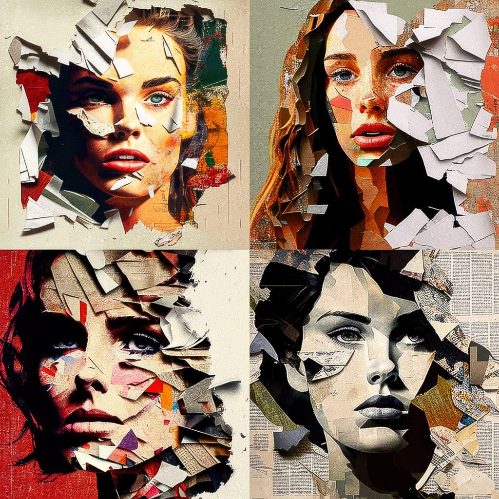 Torn paper collage style, Midjourney V4, render 1 of 4