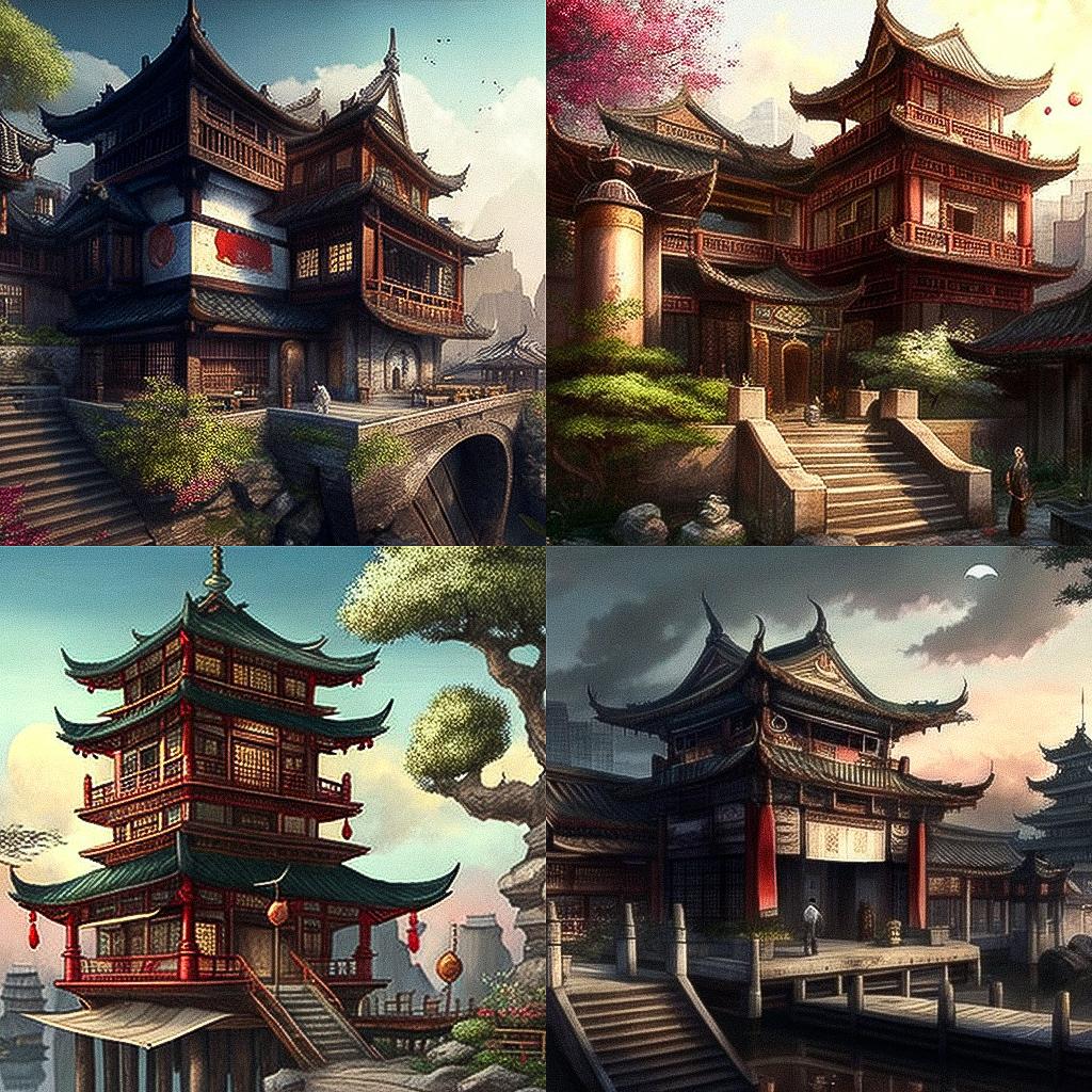 Traditional Chinese architecture style, Midjourney V4, render 1 of 4