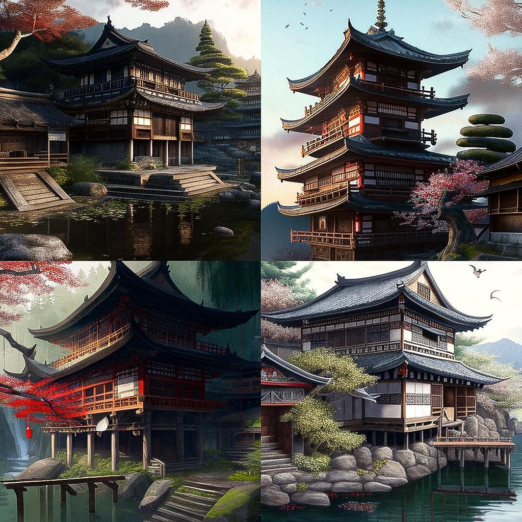 Traditional Japanese architecture style, Midjourney V4, render 1 of 4