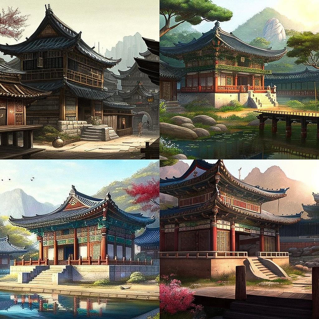Traditional Korean architecture style, Midjourney V4, render 1 of 4