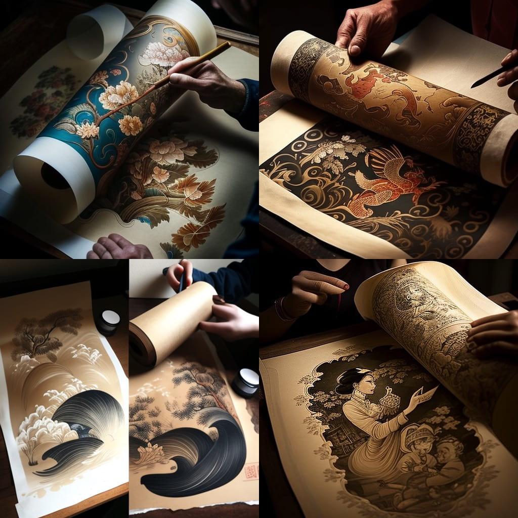 Traditional Scroll Painting style, Midjourney V4, render 1 of 4