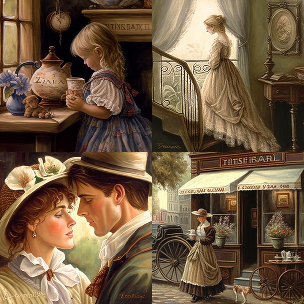 Trisha Romance style, Midjourney V4, render 1 of 4