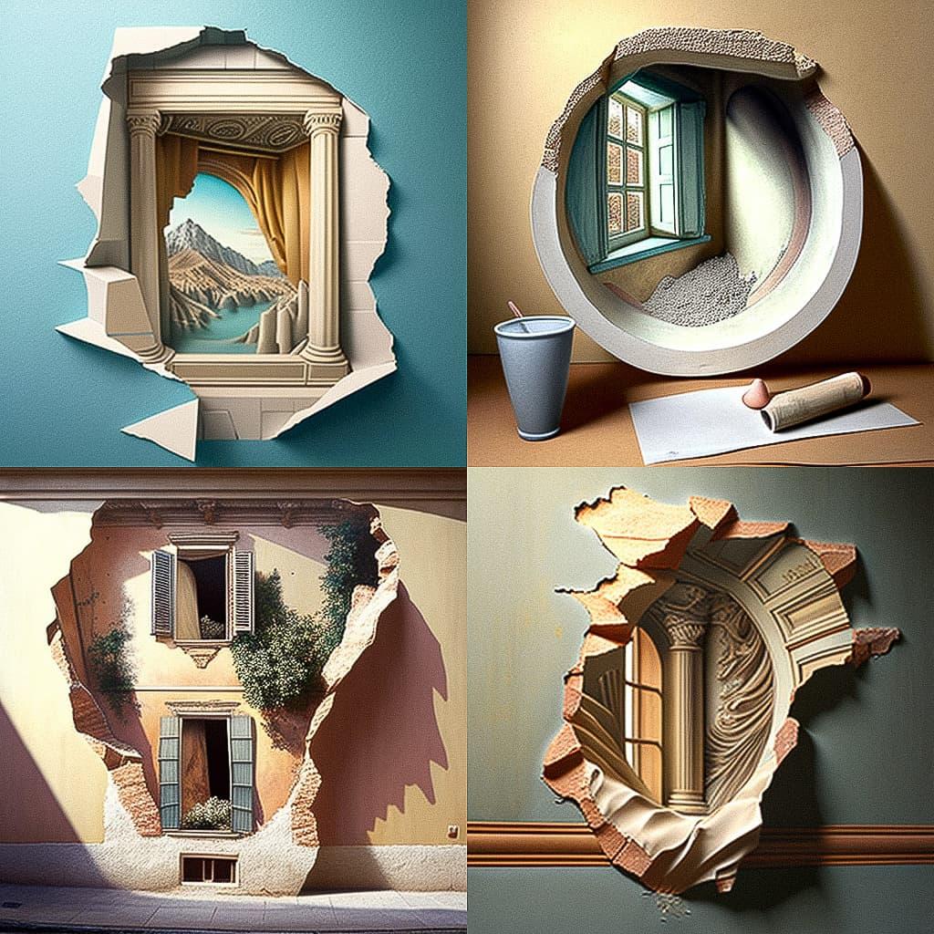 Trompe l'oeil style, Midjourney V4, render 1 of 4