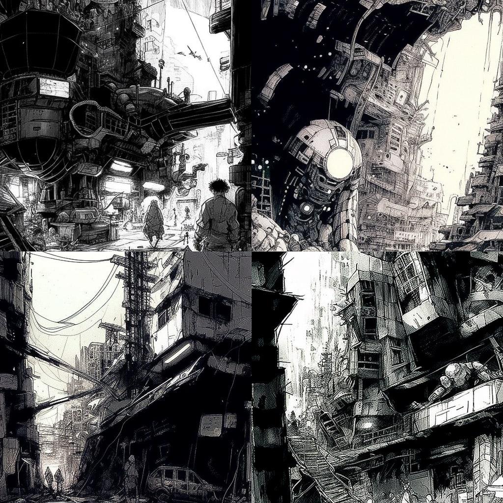 Tsutomu Nihei style, Midjourney V4, render 1 of 4