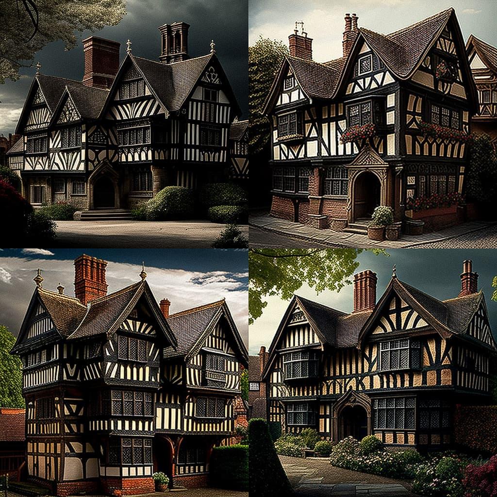 Tudor architecture style, Midjourney V4, render 1 of 4
