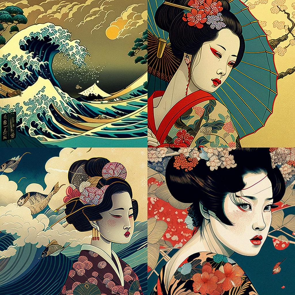 Ukiyo-e style, Midjourney V4, render 1 of 4