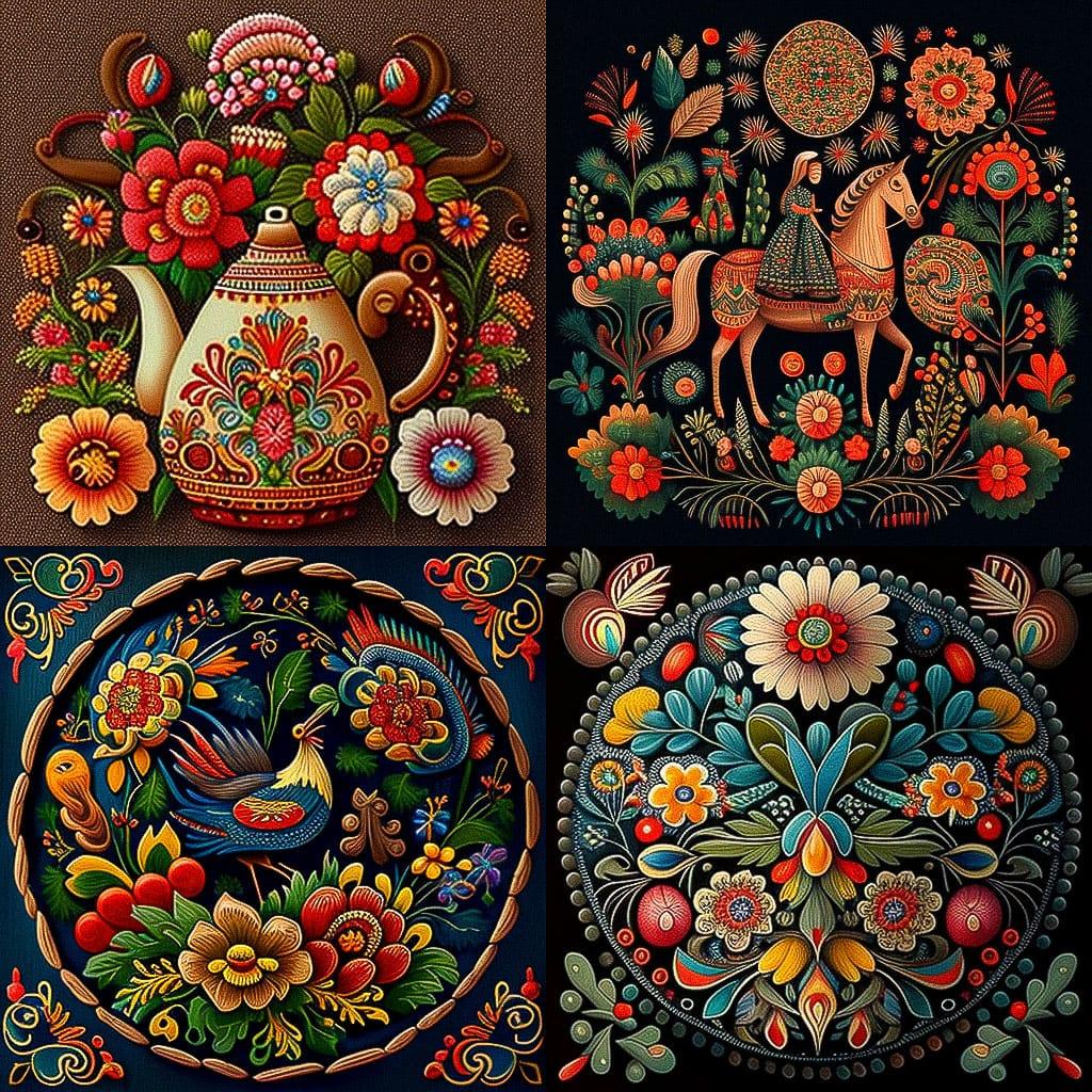 Ukrainian folk art style, Midjourney V4, render 1 of 4