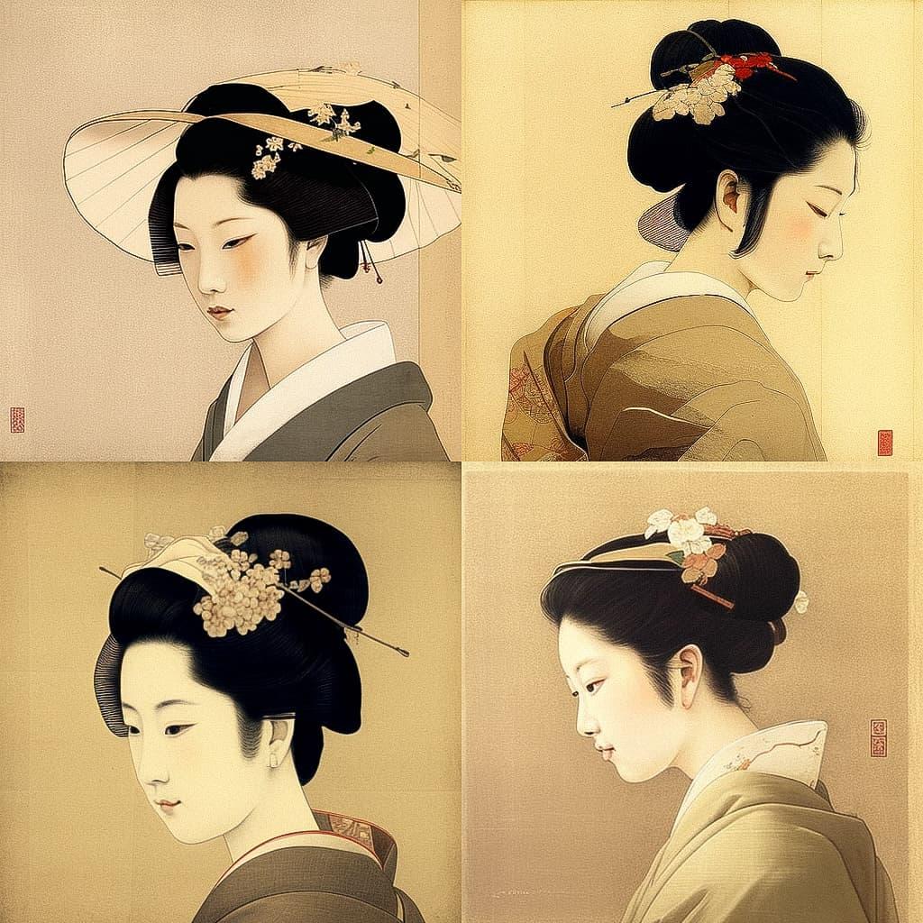 Utamaro style, Midjourney V4, render 1 of 4