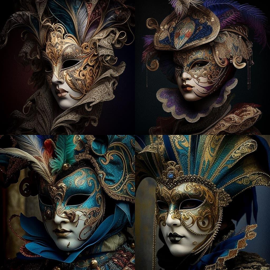 Venetian carnival mask style, Midjourney V4, render 1 of 4