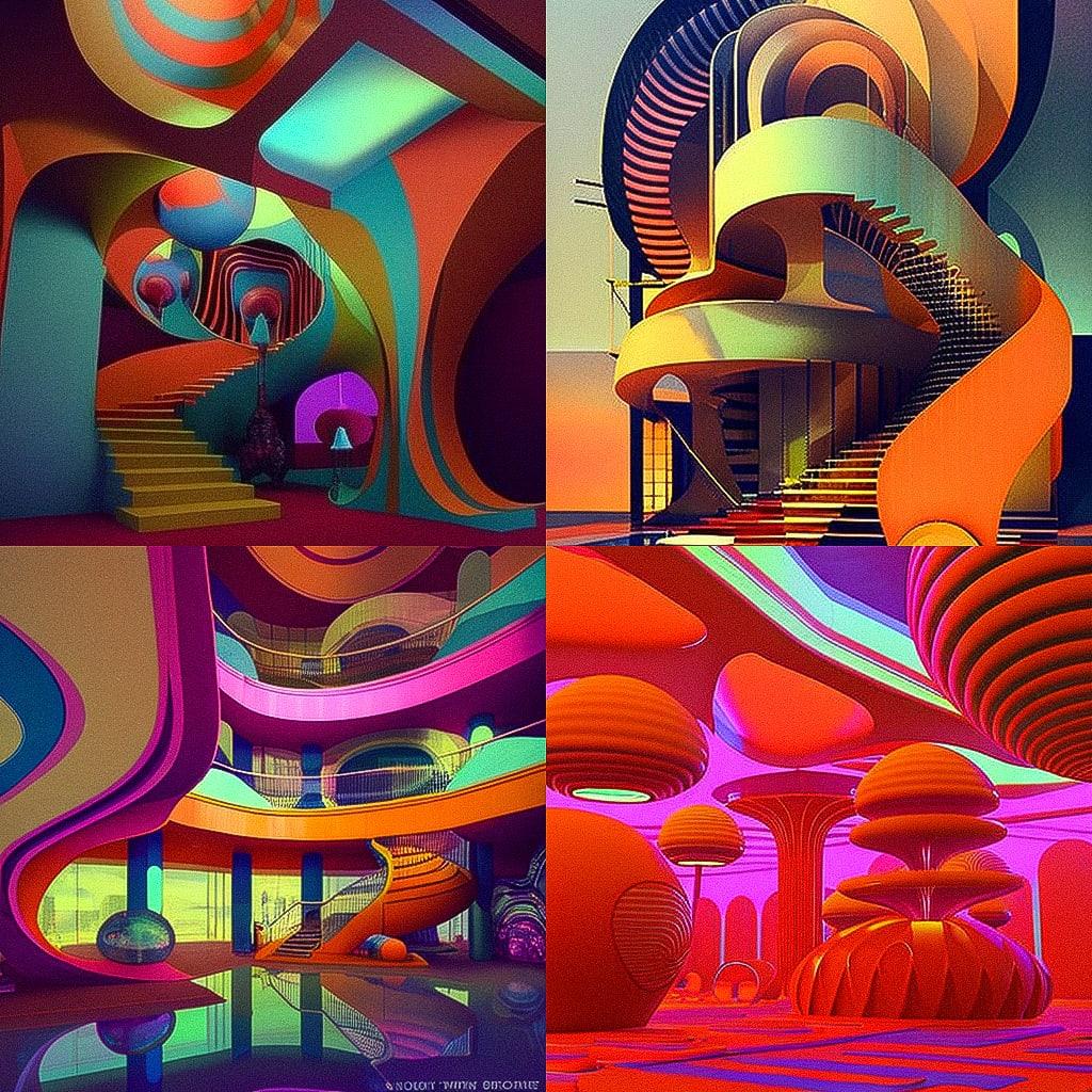 Verner Panton style, Midjourney V4, render 1 of 4