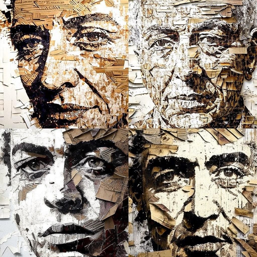 Vhils style, Midjourney V4, render 1 of 4