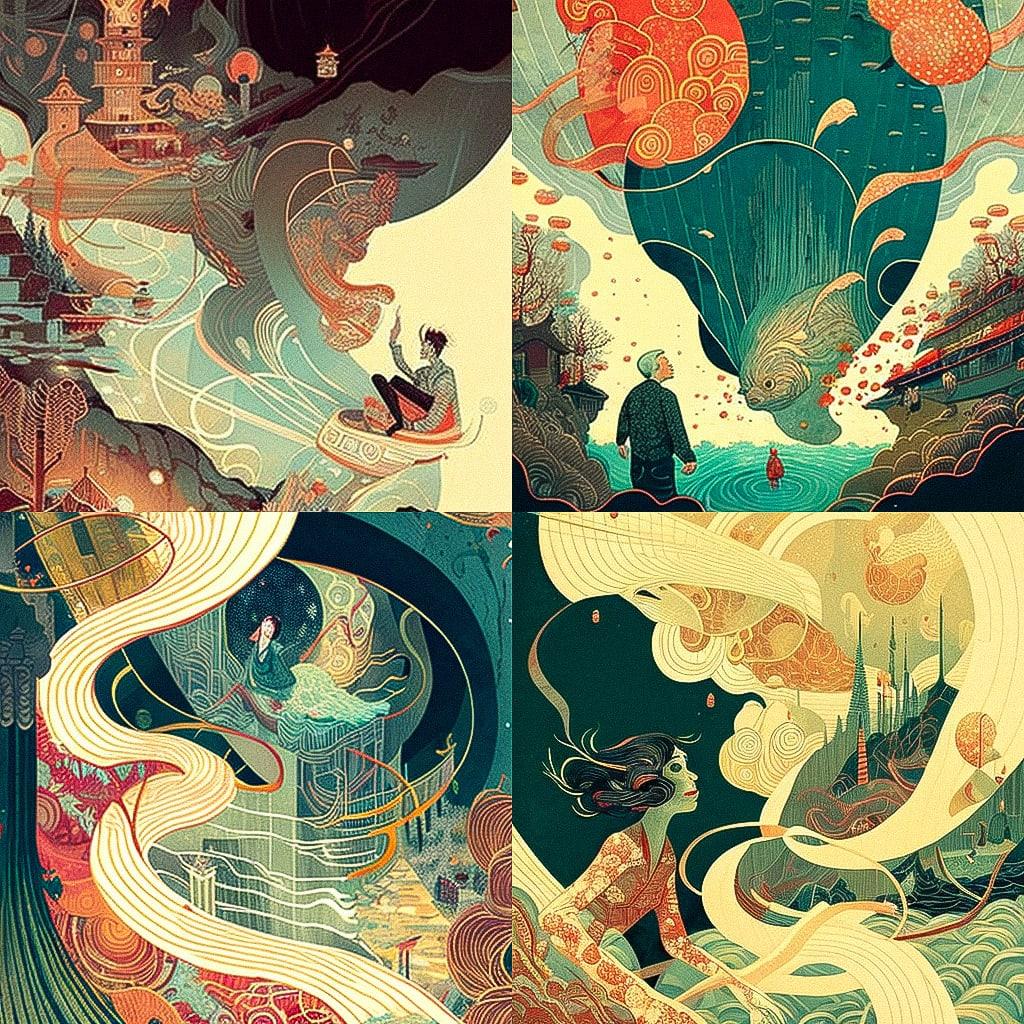 Victo Ngai style, Midjourney V4, render 1 of 4