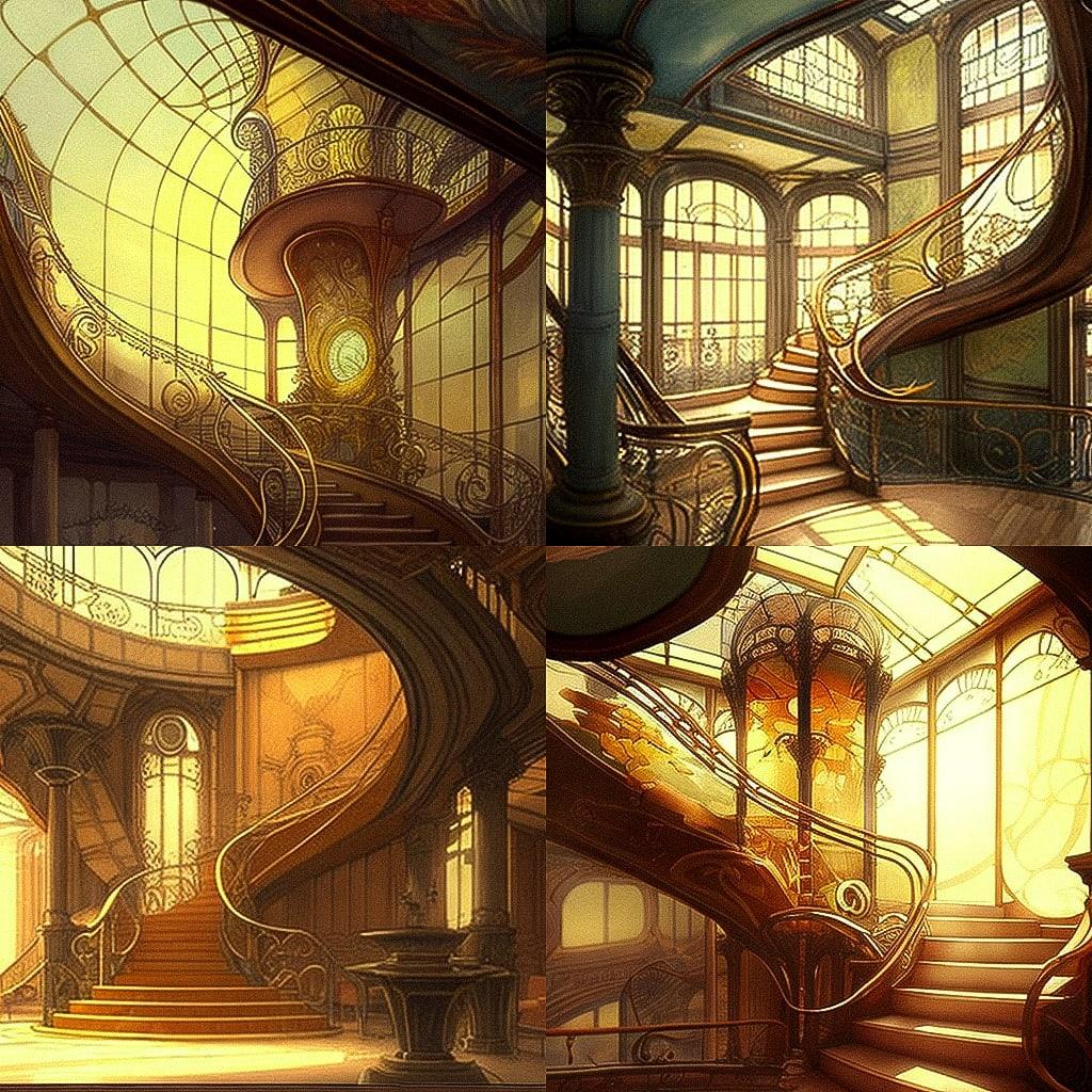 Victor Horta style, Midjourney V4, render 1 of 4