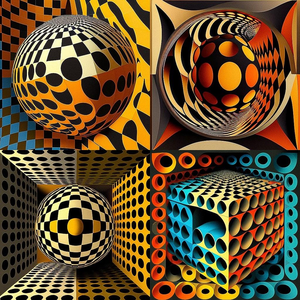 Victor Vasarely style, Midjourney V4, render 1 of 4