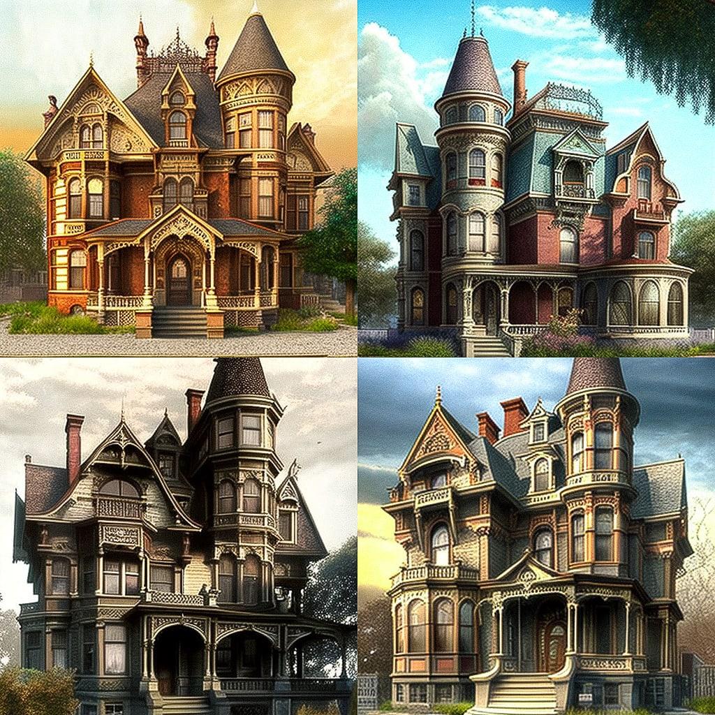 Victorian architecture style, Midjourney V4, render 1 of 4