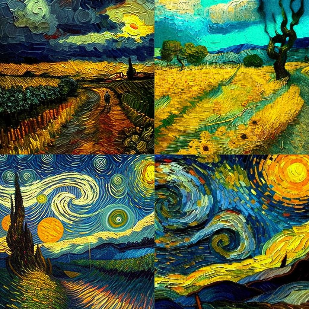 Vincent van Gogh style, Midjourney V4, render 1 of 4