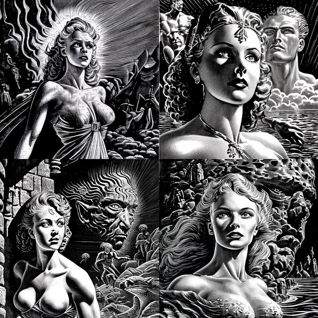 Virgil Finlay style, Midjourney V4, render 1 of 4