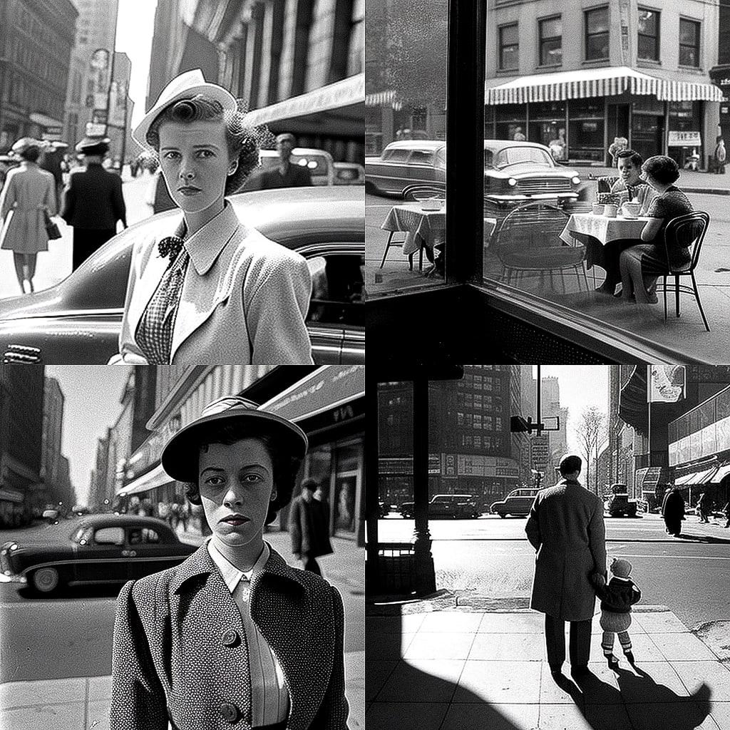Vivian Maier style, Midjourney V4, render 1 of 4
