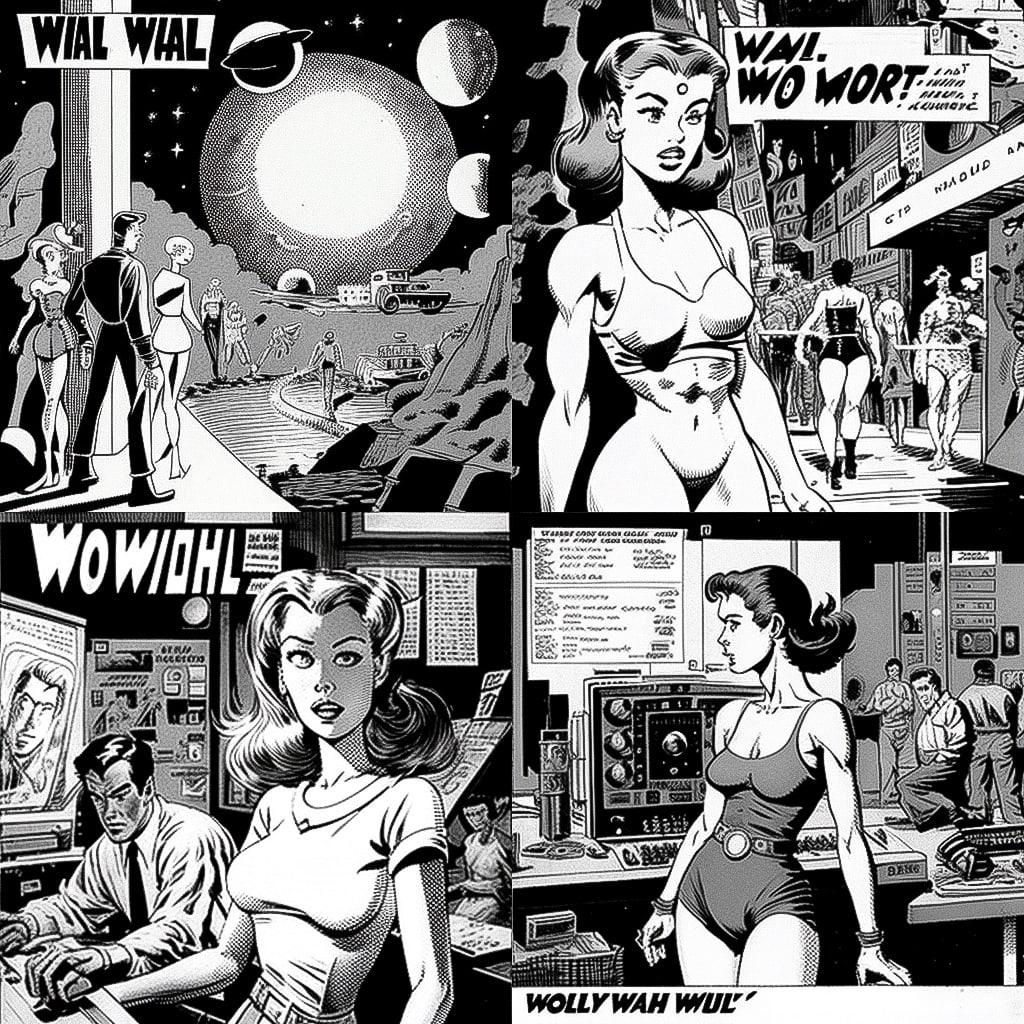 Wally Wood style, Midjourney V4, render 1 of 4